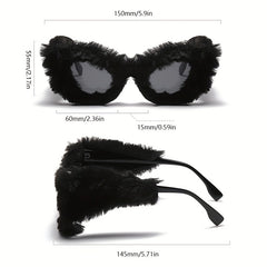 Fuzzy Cat Eye Sunglasses For Women Men Y2K Plush Club
