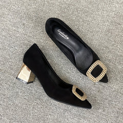 Women's Pointed Toe High Heels Square Metallic Slip On Shoes