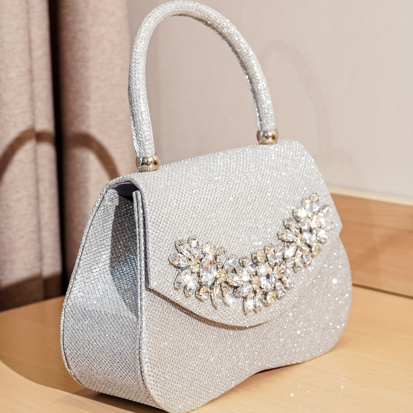 Glitter Flower Rhinestone Evening Satchel Bag for Party