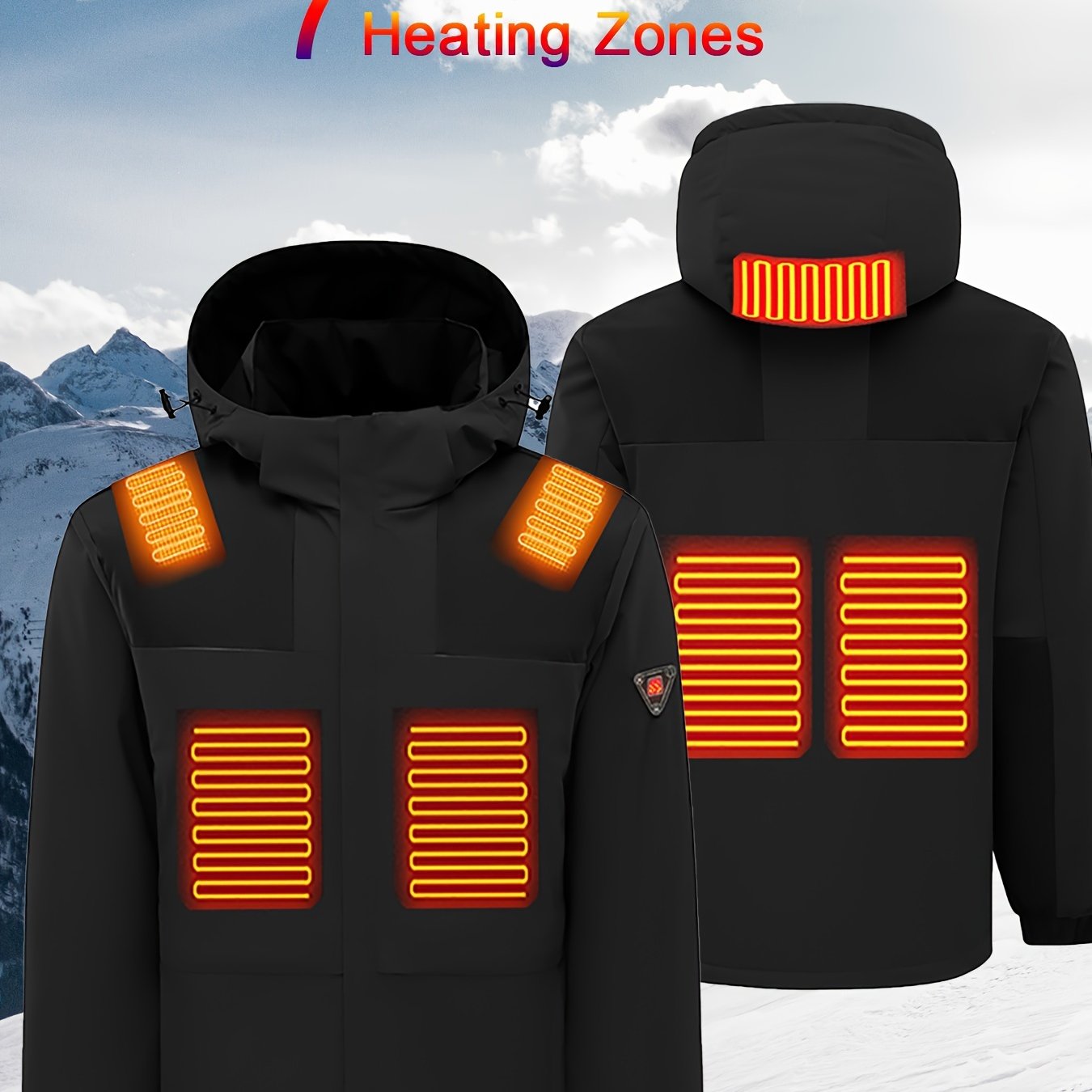 Men's Smart Heating Detachable Hooded Jacket Windproof Warm Outdoor Coat