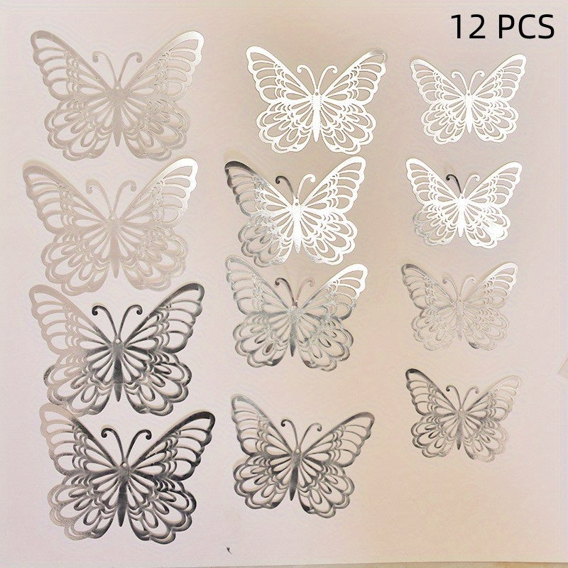 12pcs 3 Sizes 3D Butterfly Wall Decor Golden Decorations For Birthday Party Cake