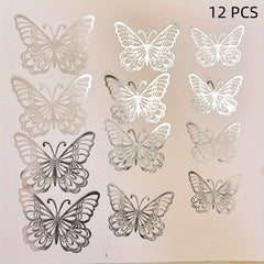 12pcs 3 Sizes 3D Butterfly Wall Decor Golden Decorations For Birthday Party Cake