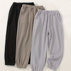 3pcs Toddler Boys Solid Sweatpants With Pocket