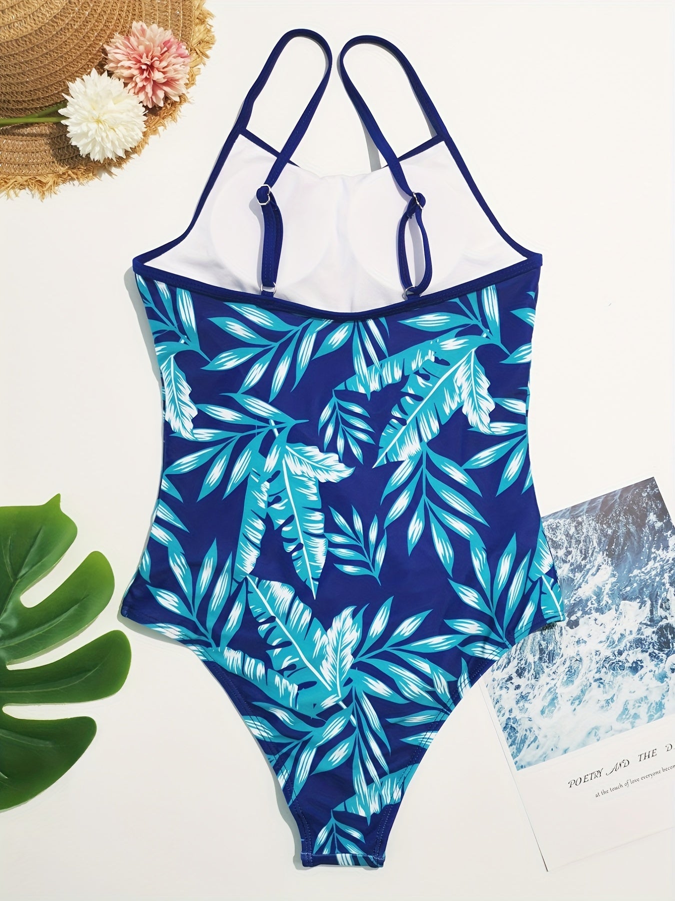 Leaf Print High Cut Swimsuit One Piece Bathing Suit Women's Swimwear