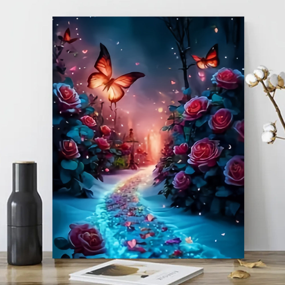 Roses and Butterflies Under Tree DIY Acrylic Painting Kit