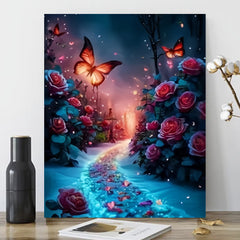 Roses and Butterflies Under Tree DIY Acrylic Painting Kit