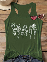  Casual Tank Top Women's Plus Floral Print Round Neck Slight Stretch