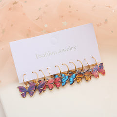 5 Pairs Colorful Butterfly Drop Earrings Set