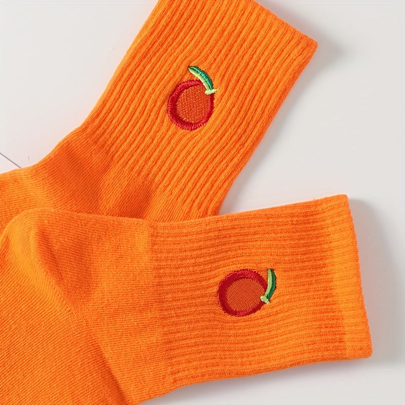 Funny Cartoon Fruit Embroidery Socks for Women