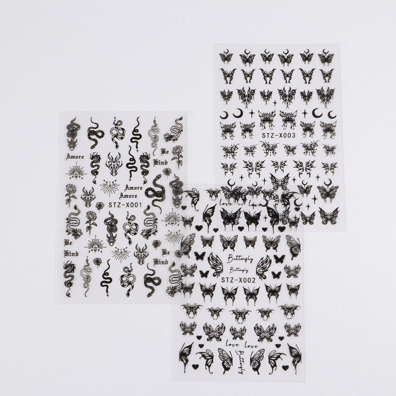 Butterfly Snake Nail Art Stickers Self Adhesive Nail Decoration