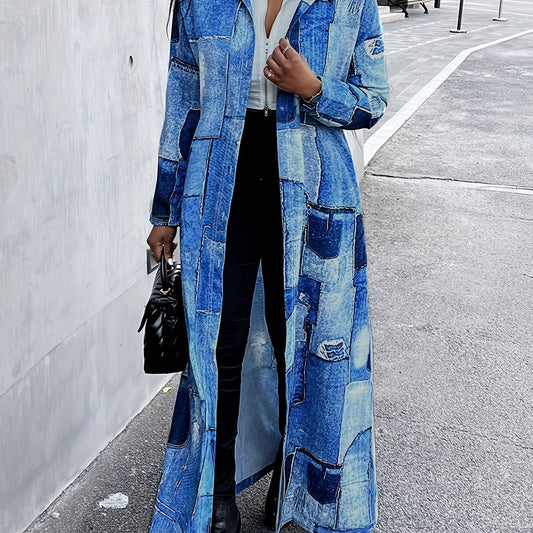 Patchwork Graphic Print Jacket Open Front Outerwear