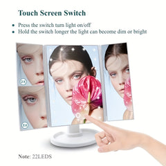 LED Lighted Makeup Mirror Touch Sensor Dimming Travel Vanity Mirror