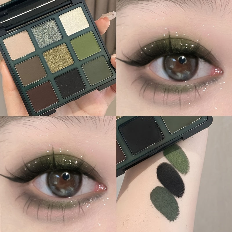French Smoky Eyeshadow Palette & Green Contrast Makeup for Halloween