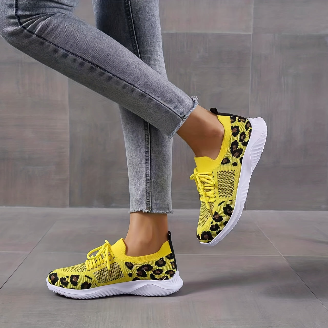Leopard Pattern Breathable Sneakers Low Wedge Casual Sporty Shoes