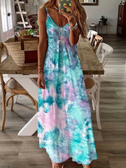 Tie Dye V Neck Cami Dress Sexy Sleeveless Spaghetti Dress