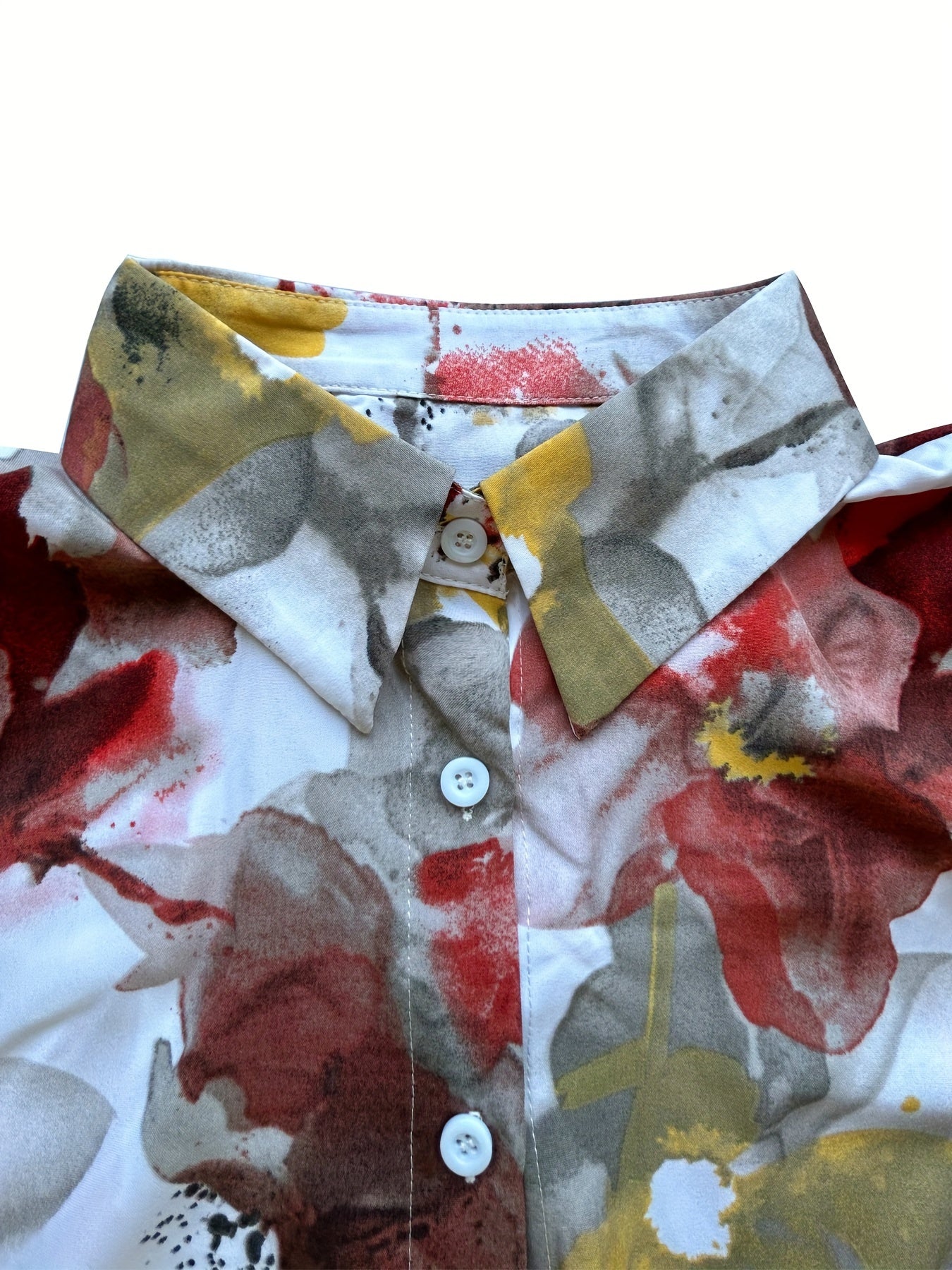  Tie Dye Floral Print Long Sleeve Button Up Collar Shirt Top