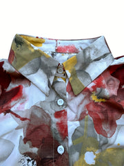  Tie Dye Floral Print Long Sleeve Button Up Collar Shirt Top