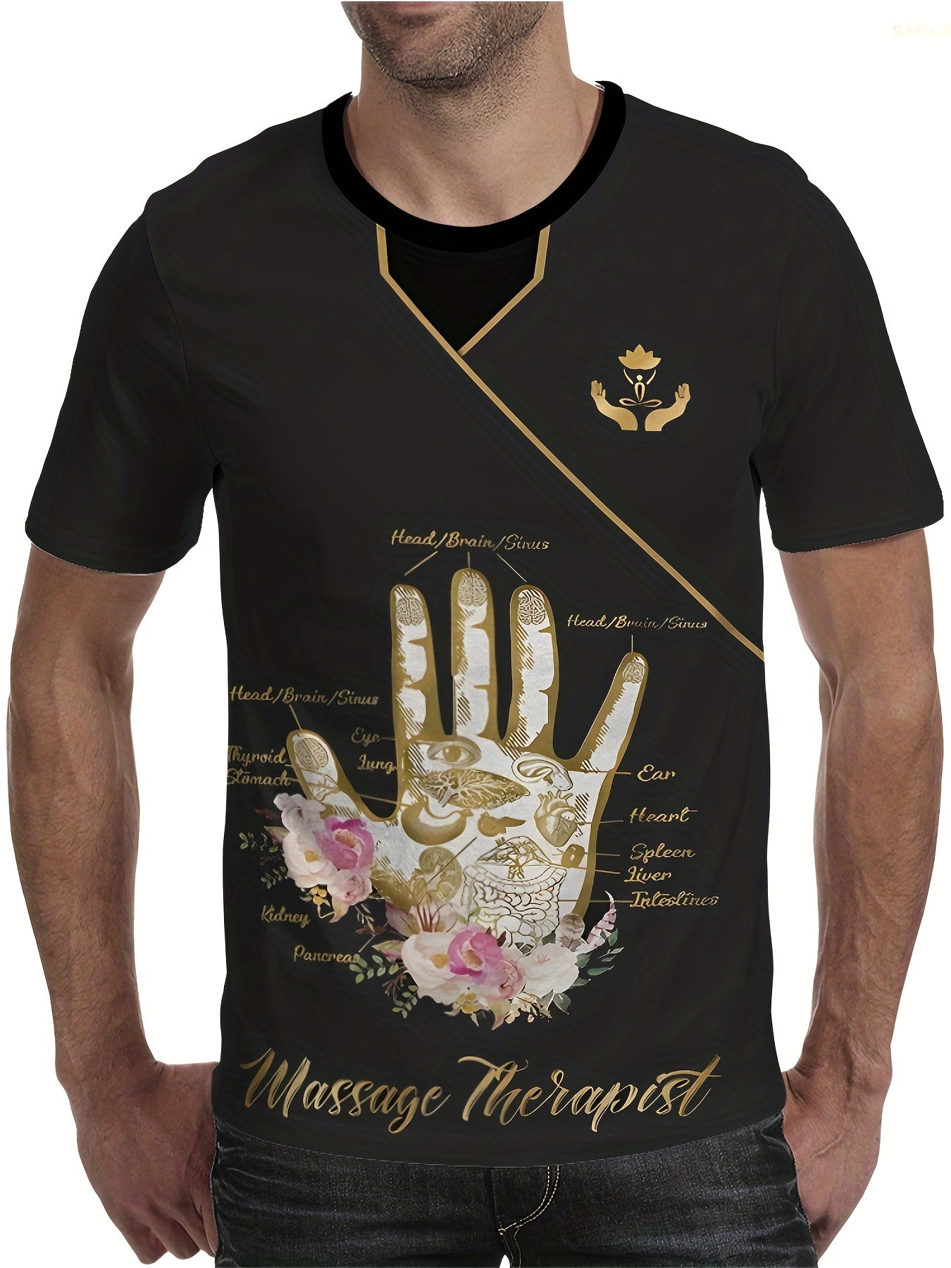 Men's Floral Hand Graphic T shirt 3D Digital Print Active Short Sleeve Tee
