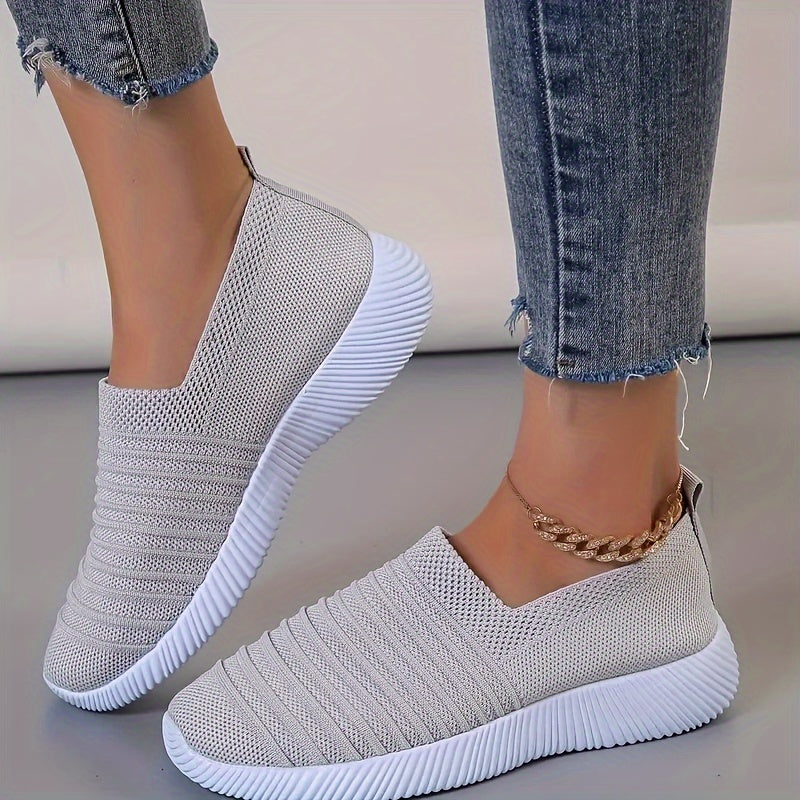 Women's Textured Knit Slip on Walking Shoes Low Top Mesh Sneakers