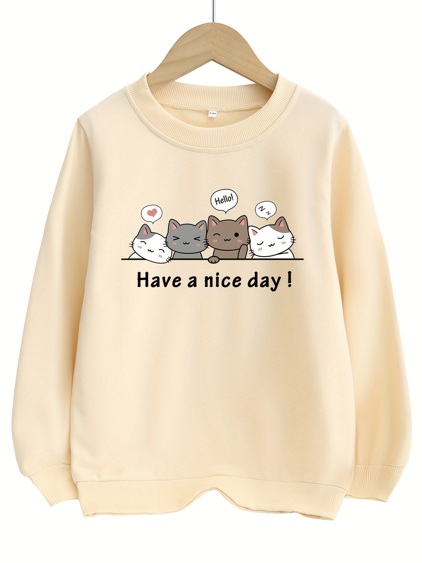 Kid Girls Kitty Graphic Crew Neck Sweatshirt Top Girl Long Sleeve Pullovers