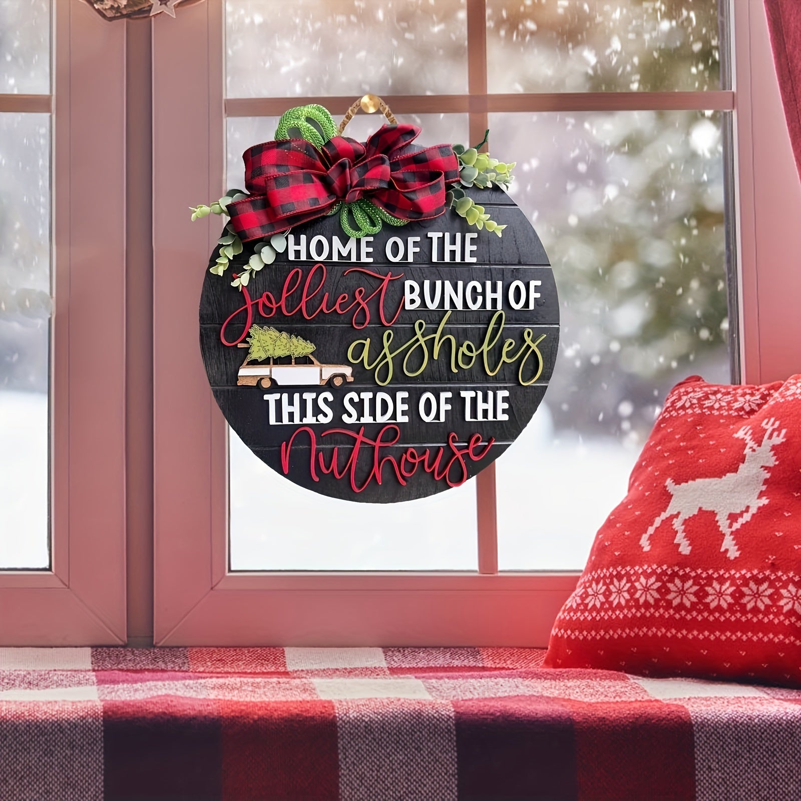 3D Crazy Christmas Holiday Funny Door Hanger Wooden Sign