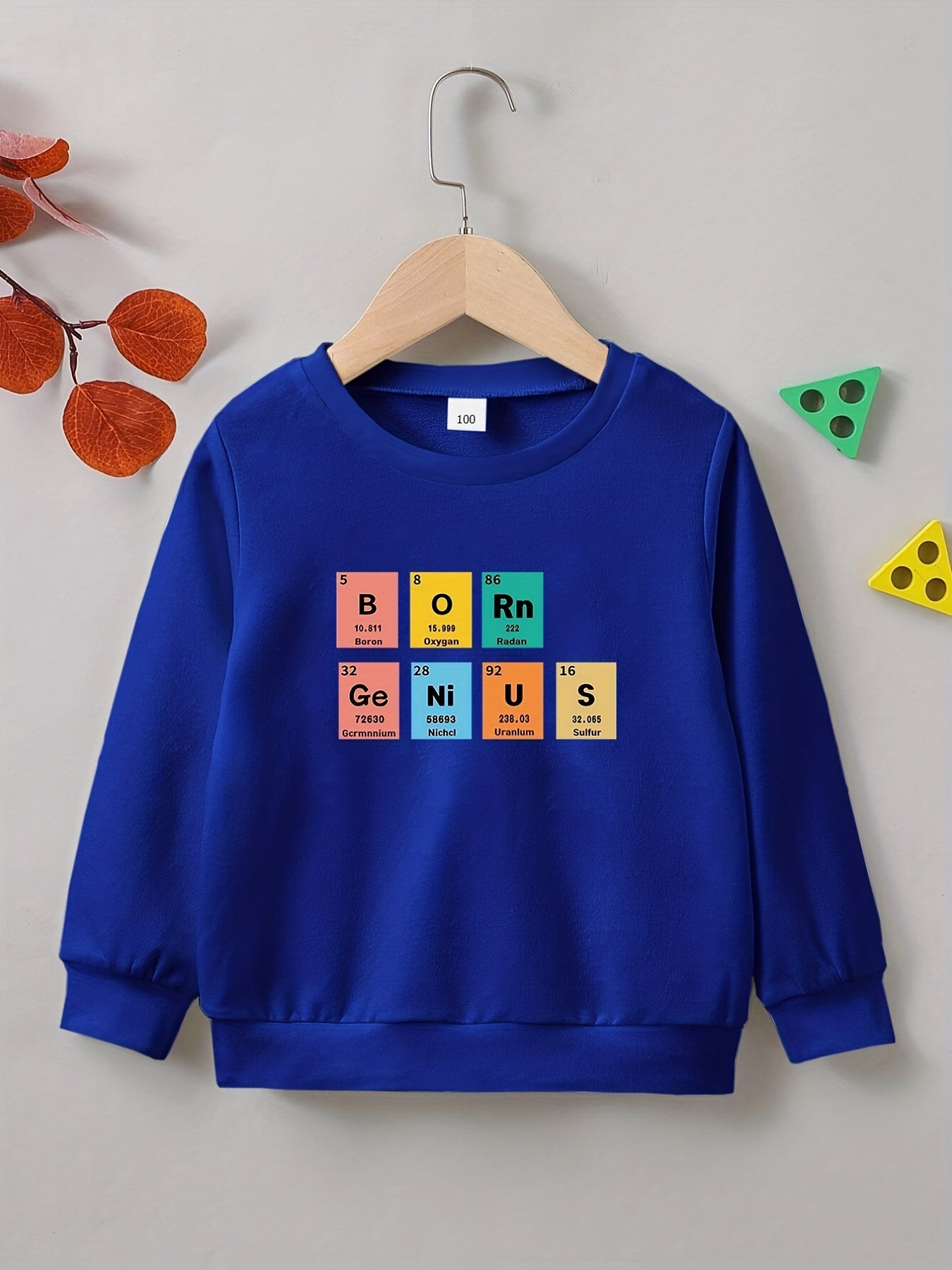 Letter Print Boys Casual Creative Pullover Sweatshirt Long Sleeve Crew Neck Tops