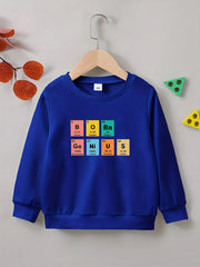 Letter Print Boys Casual Creative Pullover Sweatshirt Long Sleeve Crew Neck Tops