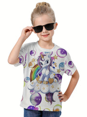3D Rainbow & Unicorn Girls Tee Summer Sports Shirt