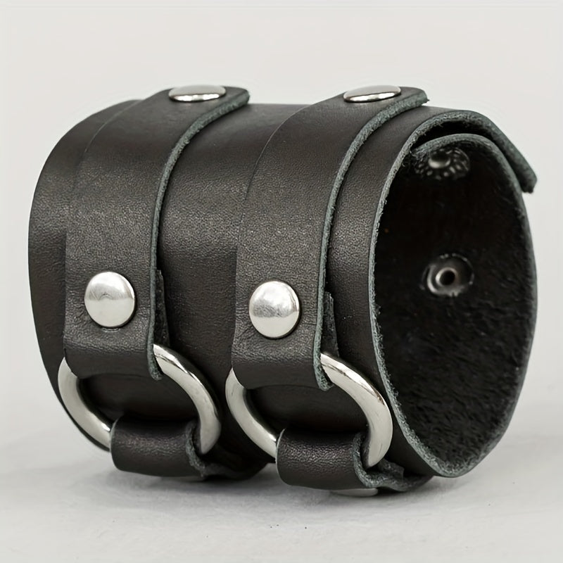 Stylish Leather Bracelet Double Circle Bracelet Men's Wristband