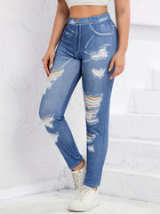 High Waist Ripped Slim Jeggings for Women