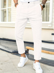Men's Work Pockets Button Fly Slim Fit Trousers