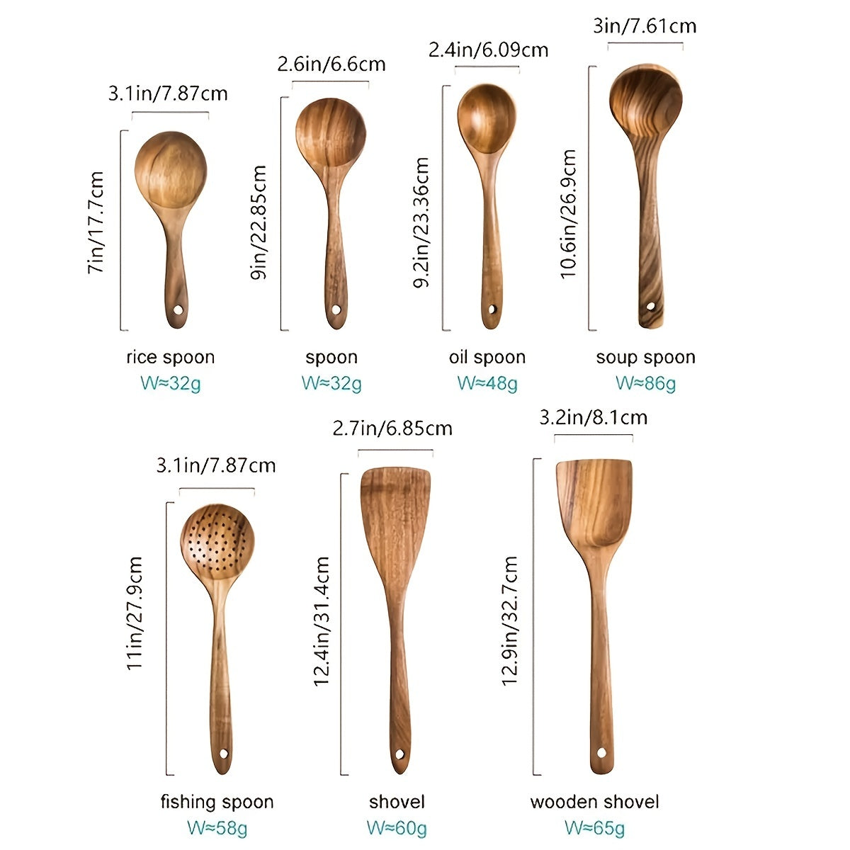 Teak Wooden Cutlery Spoon Cooking Spatula Kitchen Tool Set