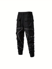 Men's Casual Cargo Pants with Drawstring, Two Block Pockets
