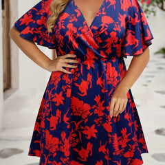  Floral Print Flutter Sleeve Midi Dress