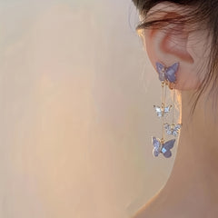 Purple Butterfly Tassel Drop Dangle Earrings For Women Girls