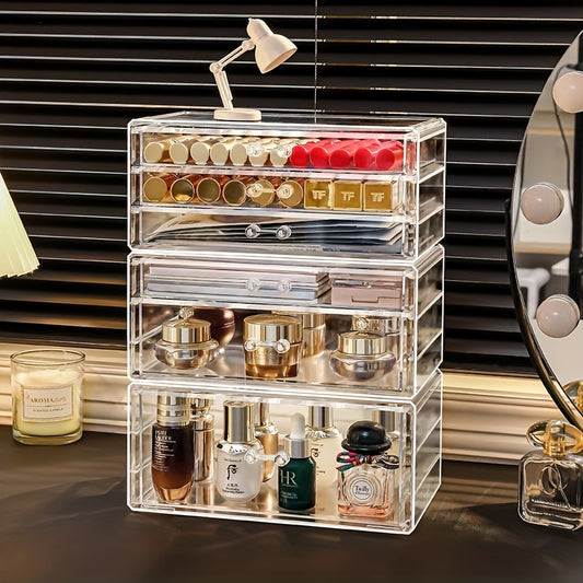 Clear Desktop Makeup Organizer With Drawers Dustproof Vanity Organizer