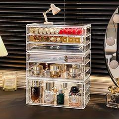 Clear Desktop Makeup Organizer With Drawers Dustproof Vanity Organizer