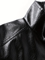 Men's PU Leather Zip Up Jacket Windproof Waterproof Top