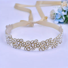 Floral Lace Bridal Belt with Golden Embellishments