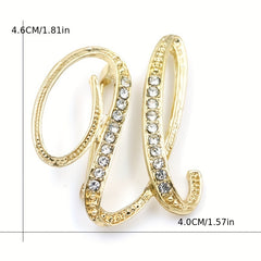Rhinestone Letter Brooch Pin Alloy Diamond Inlaid Corsage Jewelry