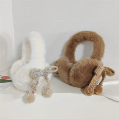 Women's Plush Winter Earmuffs with Bow & Pom Pom Brown