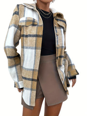 Plaid Button Front Jacket for Fall & Winter