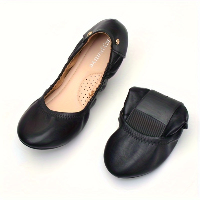 Women's Soft Sole Ballet Flats Solid Faux Leather Slip On Shoes Comfortable