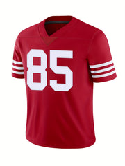 Youth Red American Football Jersey V-Neck Short Sleeved Uniform