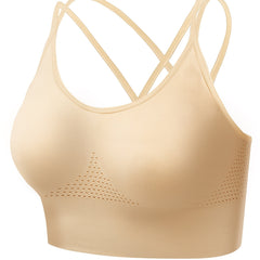 Breathable Push Up Sports Bra with Cross Shoulder Strap