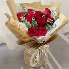 10pcs English Newspaper Double Sided Printing Love Flower Wrapping Papers