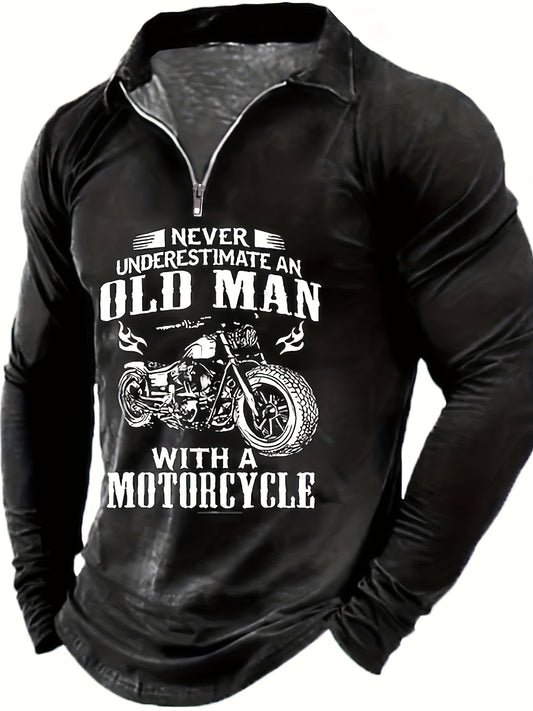 Motorcycle And Letters Pattern Men's Custom Fit Long Sleeve Shirt