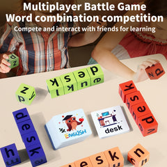 Word Race Cube Game Educational Toy with Wooden Blocks & Alphabet Cards