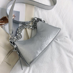 Y2K Chain Baguette Bag Crocodile Embossed Handbag Women's Small Crossbody Purse