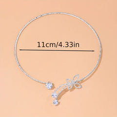 Glitter Silver Diamond Crystal Choker Butterfly Necklace